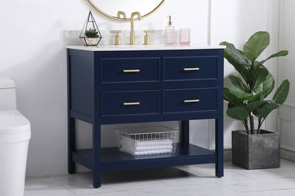 36 inch Single bathroom vanity in blue with backsplash