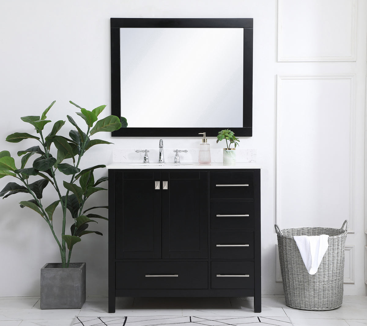 36 inch Single Bathroom Vanity in Black with Backsplash