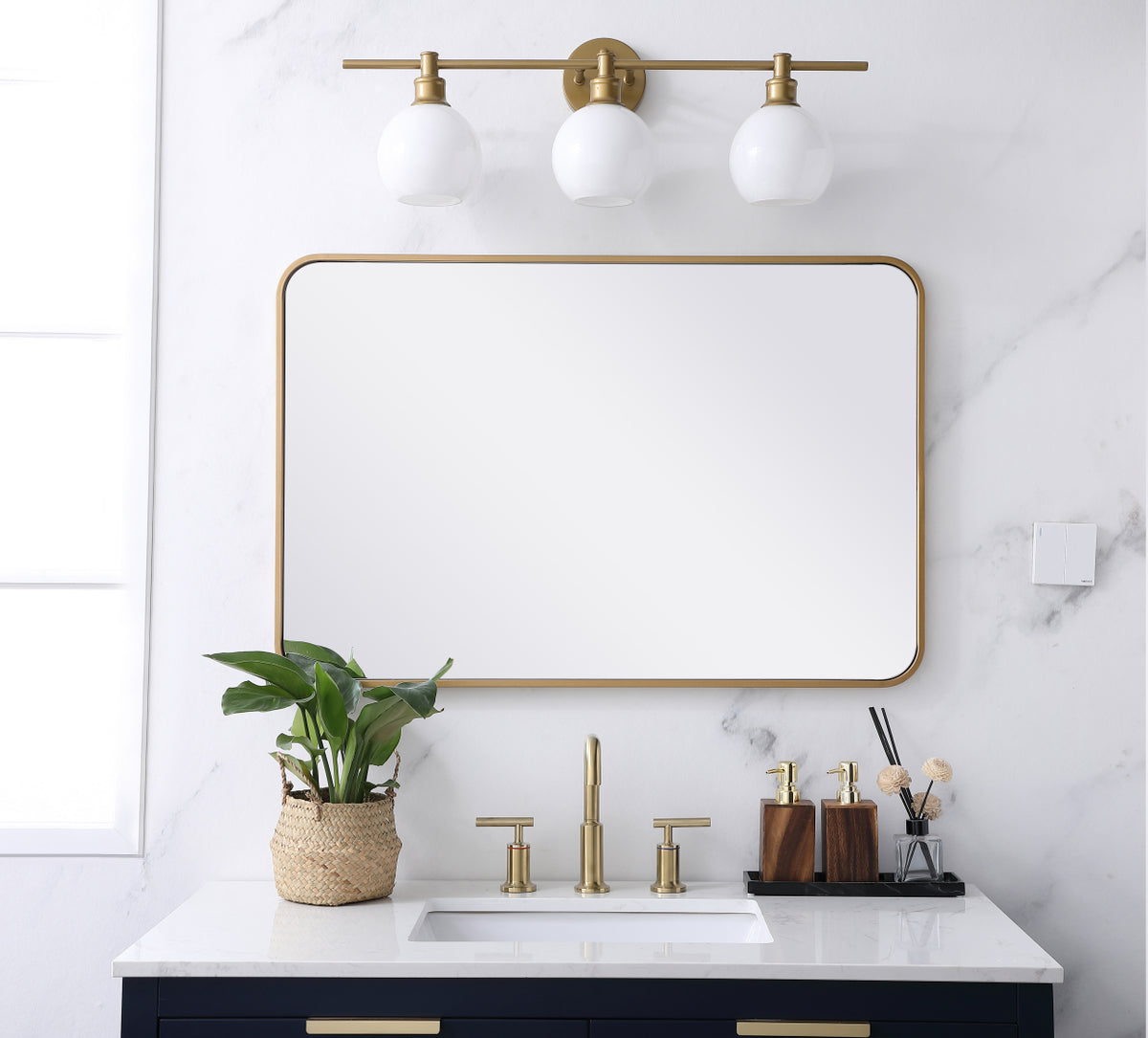 Soft corner metal rectangular mirror 24x36 inch in Brass