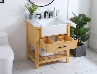 30 inch Single bathroom vanity in natural wood with backsplash