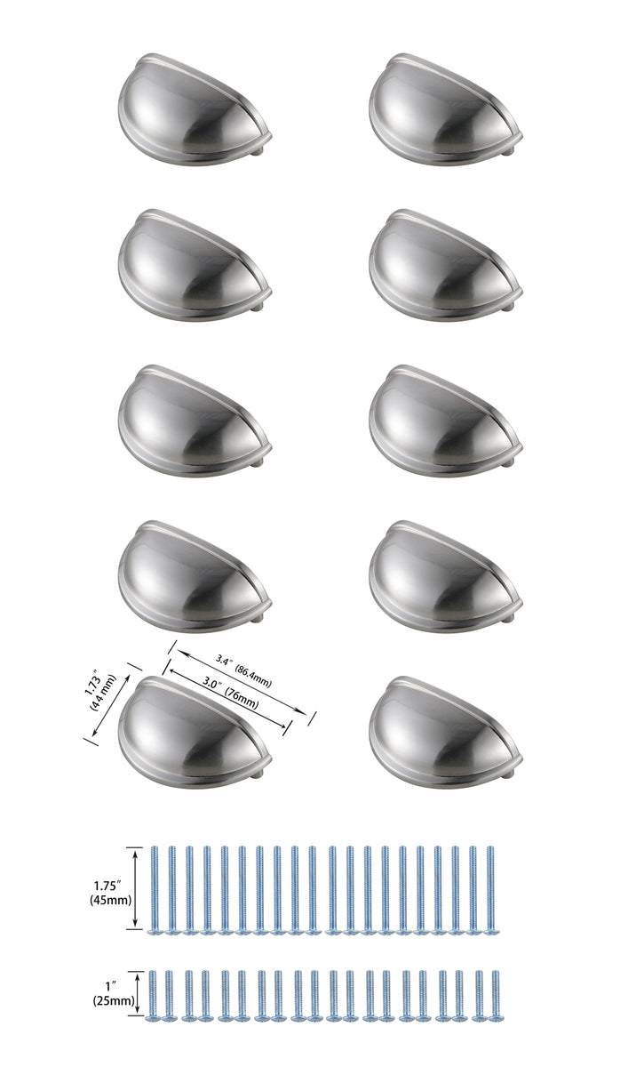 Atticus 3" Center to Center Brushed Nickel Cup Bar Pull Multipack (set of 10)