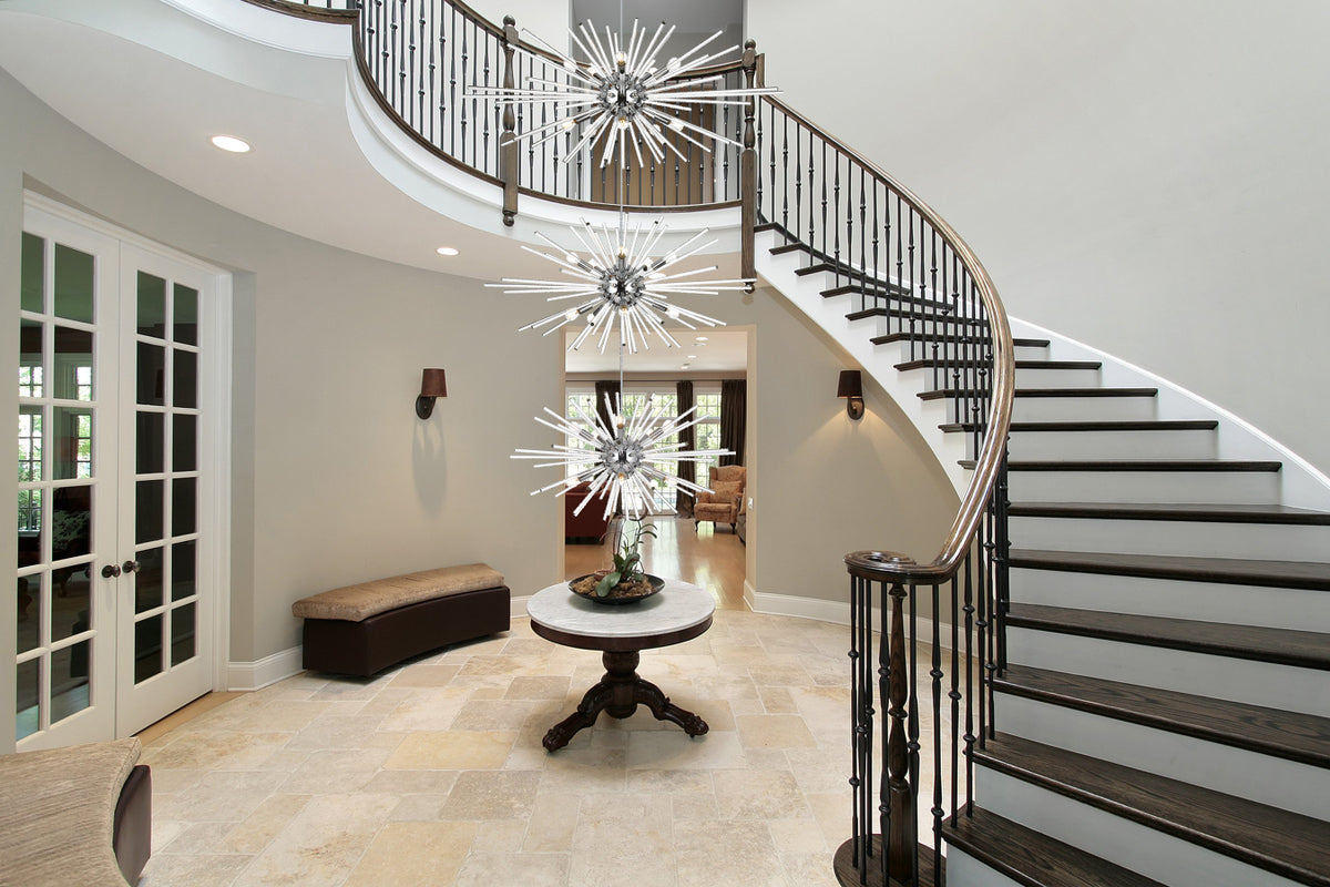 Sienna 46 inch three tiers crystal starburst chandelier in chrome