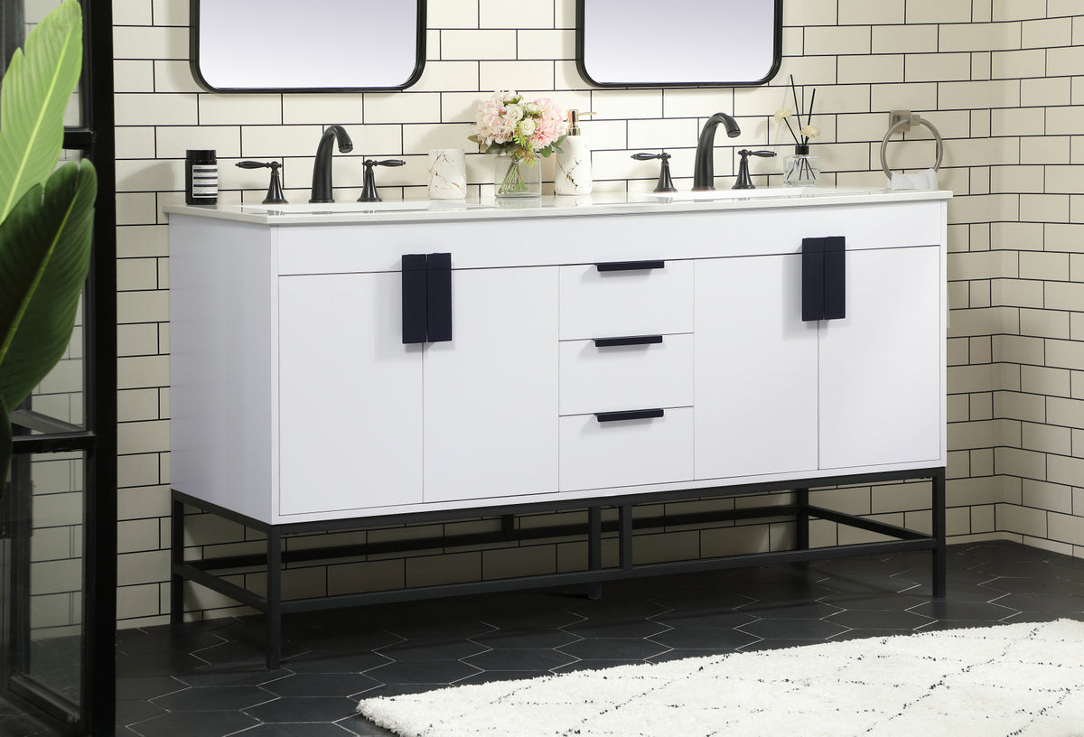 60 inch double bathroom vanity in white