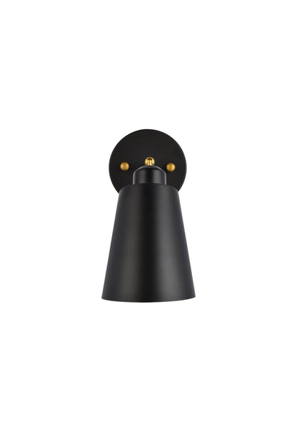 Halycon 5 inch black and brass wall sconce