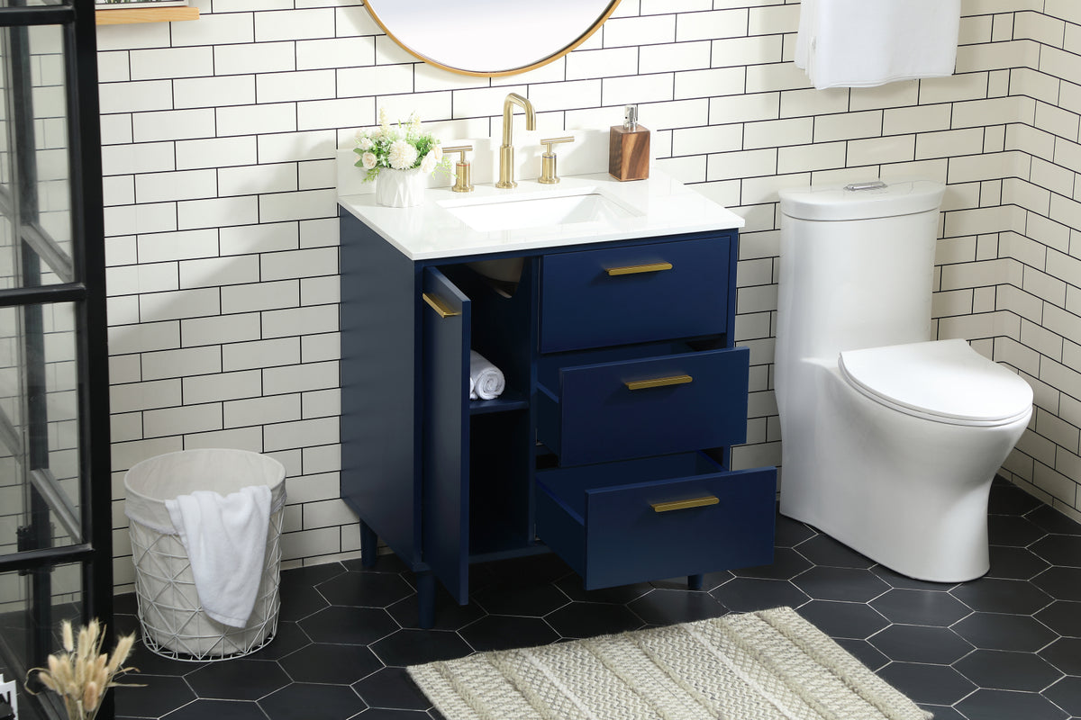30 inch bathroom vanity in Blue with backsplash
