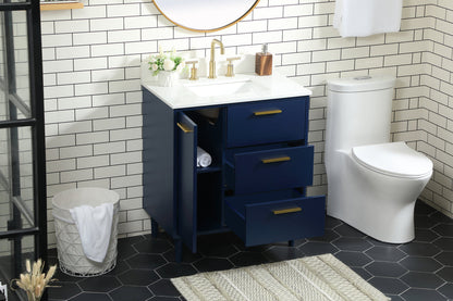 30 inch bathroom vanity in Blue with backsplash