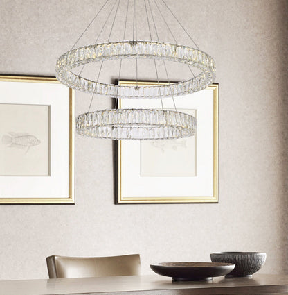 Monroe 36 inch LED double ring chandelier in chrome