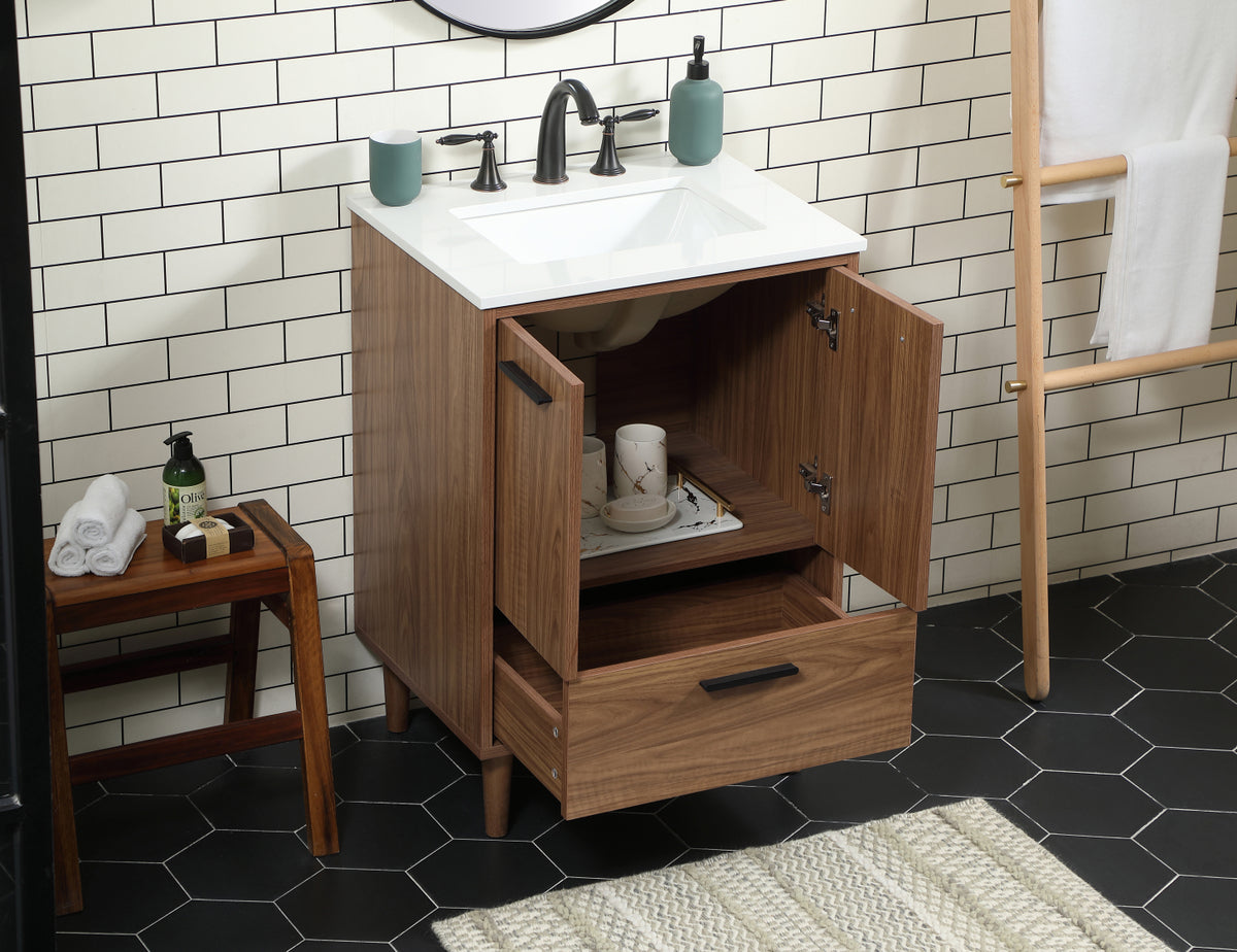 24 inch Single bathroom vanity in walnut brown