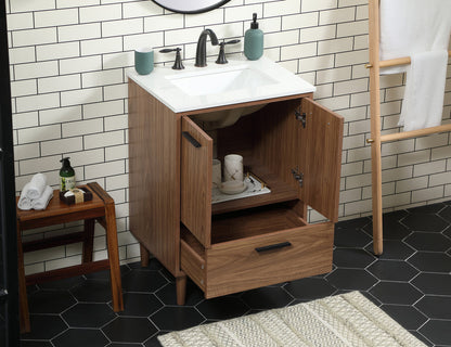 24 inch Single bathroom vanity in walnut brown