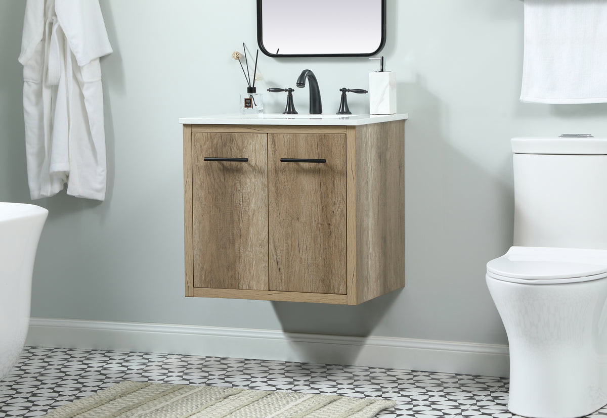 24 inch Single bathroom vanity in natural oak