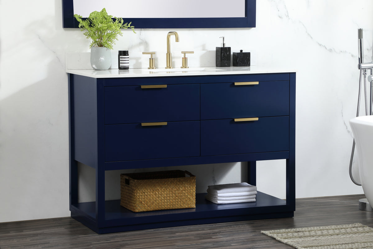 48 inch Single bathroom vanity in blue with backsplash