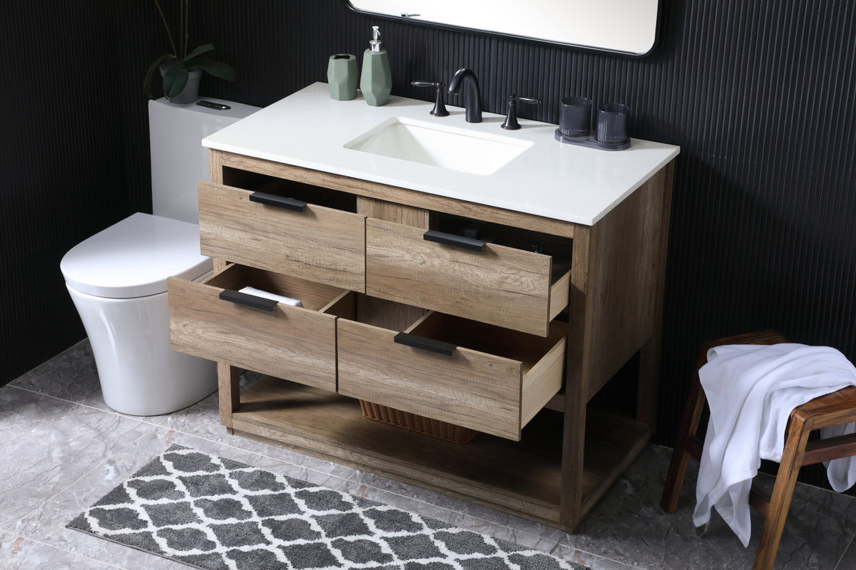 42 Inch SIngle Bathroom Vanity In Natural Oak