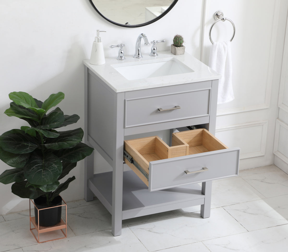 24 inch Single Bathroom Vanity in Grey