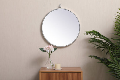 Metal frame round mirror with decorative hook 18 inch in silver