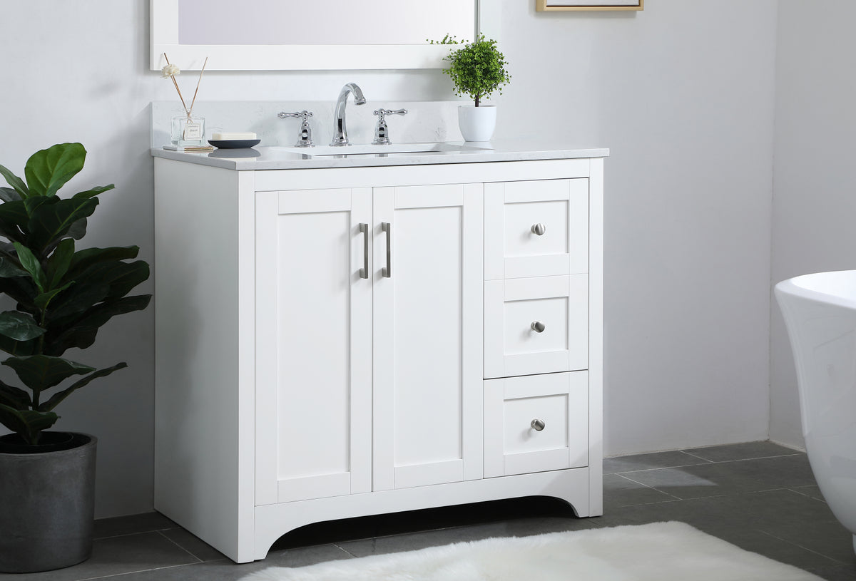 36 inch Single Bathroom Vanity in White with Backsplash
