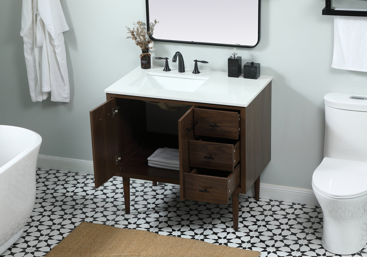 36 inch Single bathroom vanity in walnut