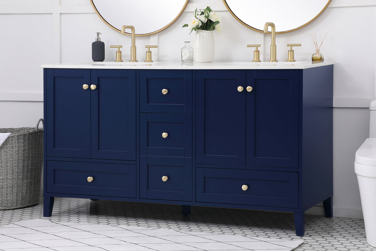 60 inch Double Bathroom Vanity in Blue
