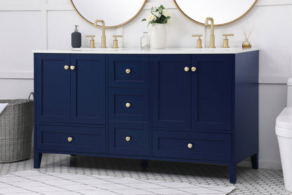 60 inch Double Bathroom Vanity in Blue