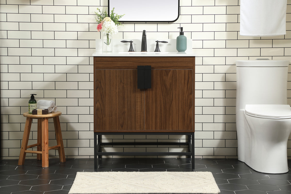 30 inch Single bathroom vanity in walnut with backsplash
