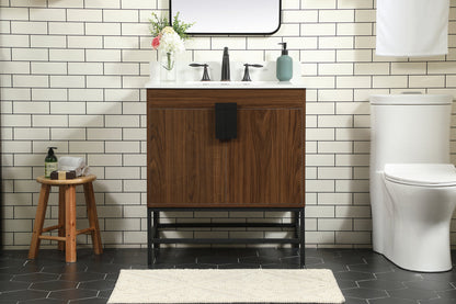 30 inch Single bathroom vanity in walnut with backsplash