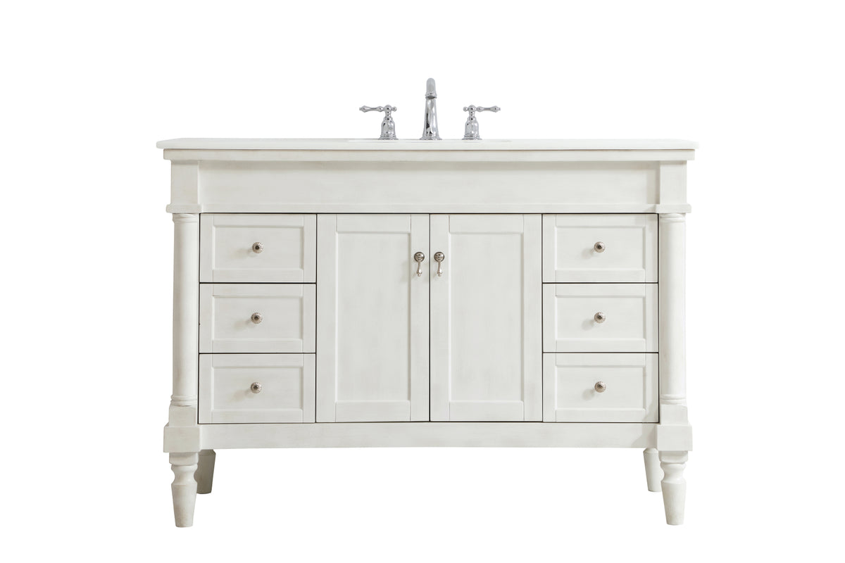 48 inch Single Bathroom vanity in Antique White with ivory white engineered marble