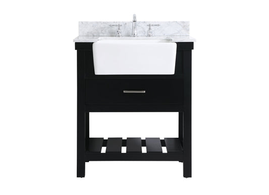 30 inch Single bathroom vanity in black with backsplash