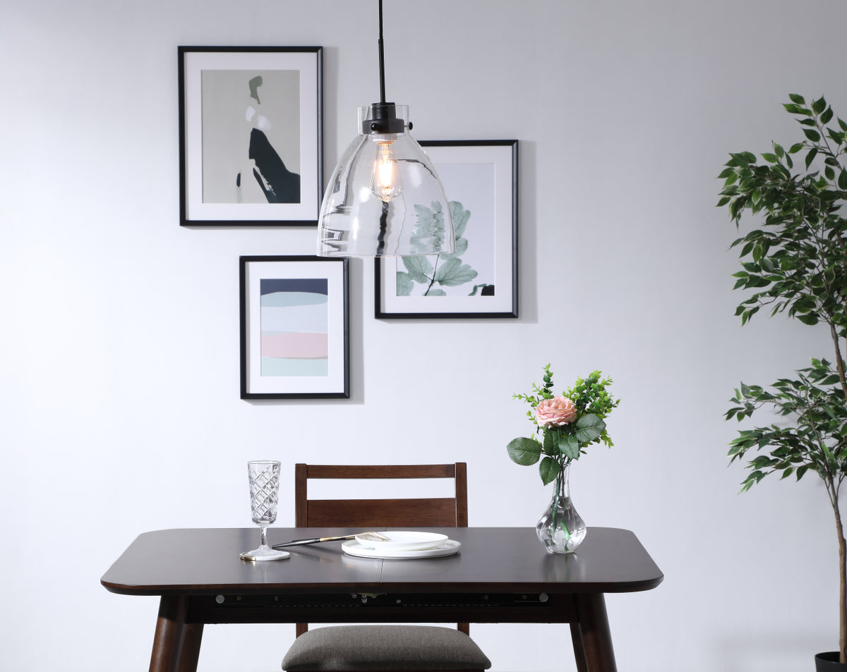 Frey 1 light Black and Clear glass pendant