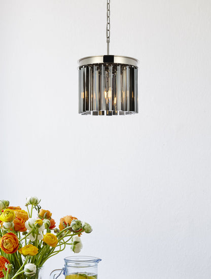 Sydney 3 light polished nickel Pendant Silver Shade (Grey) Royal Cut Crystal