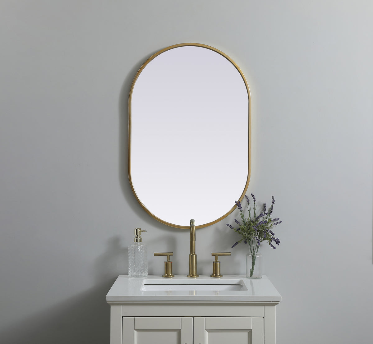Metal Frame Oval Mirror 20x30 Inch in Brass