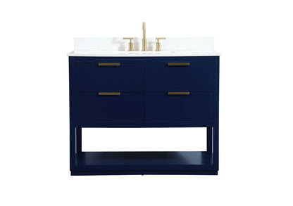 42 inch Single bathroom vanity in blue with backsplash
