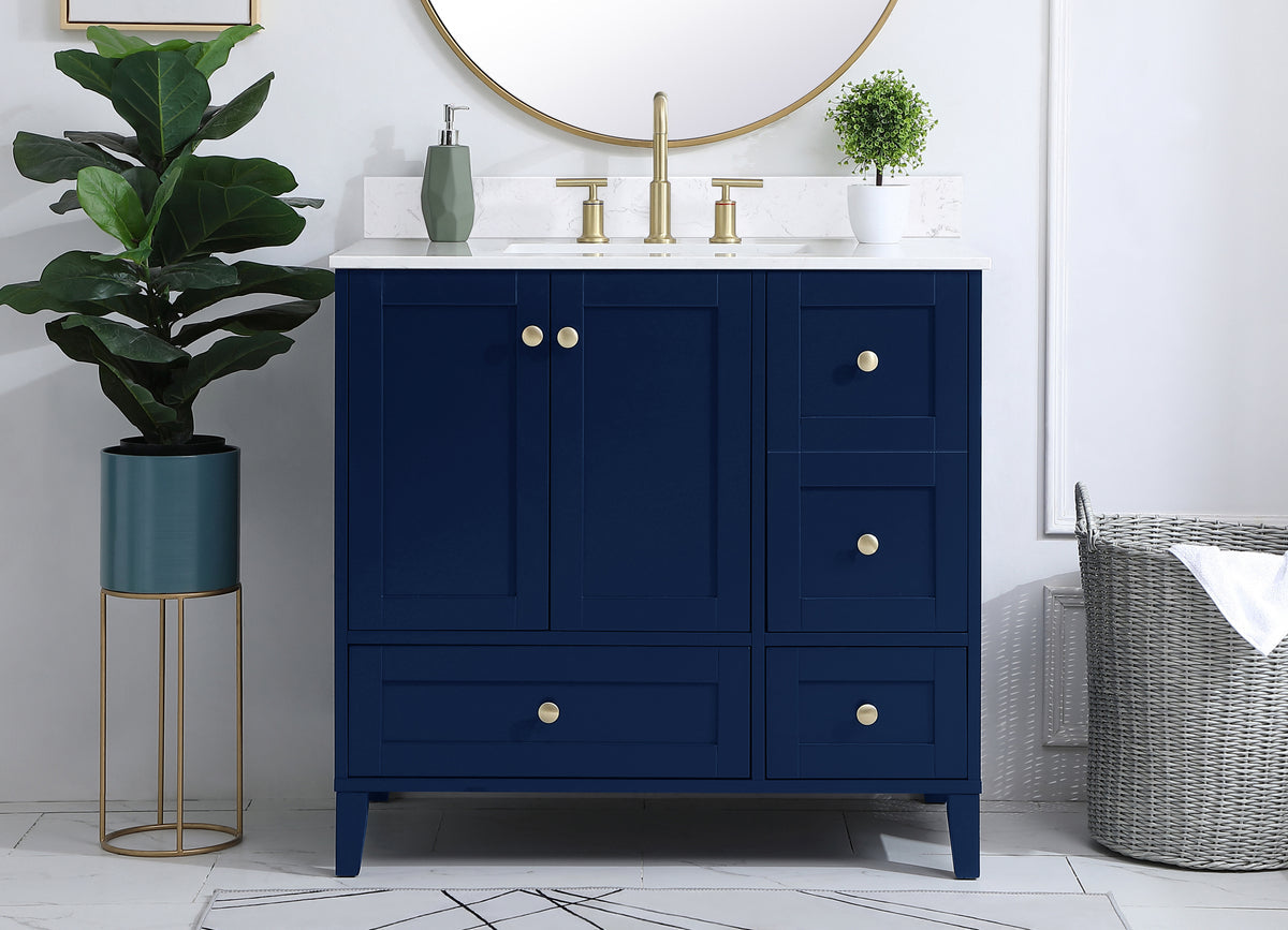 36 inch Single Bathroom Vanity in Blue with Backsplash