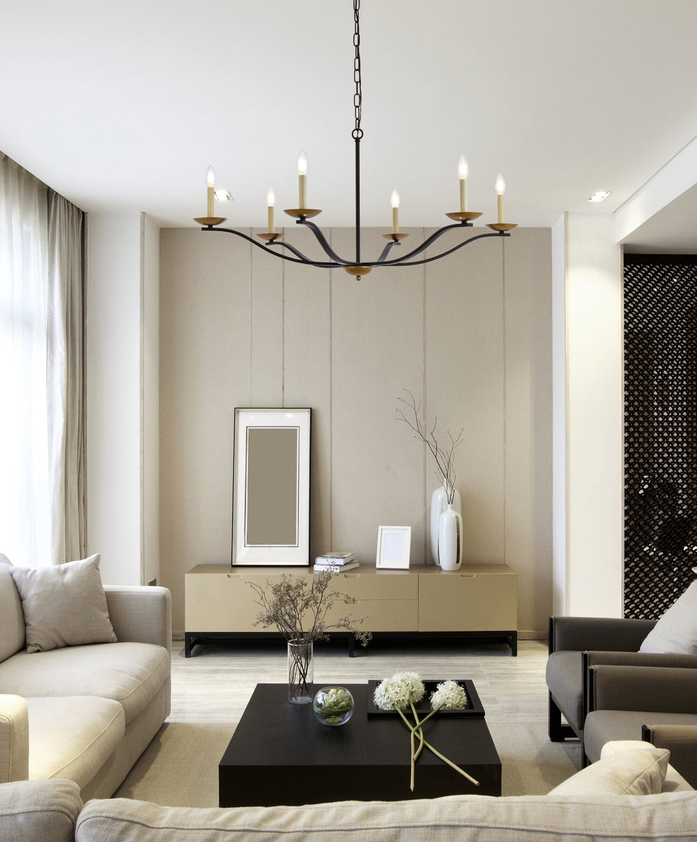 Trey 42 inch pendant in black and brass