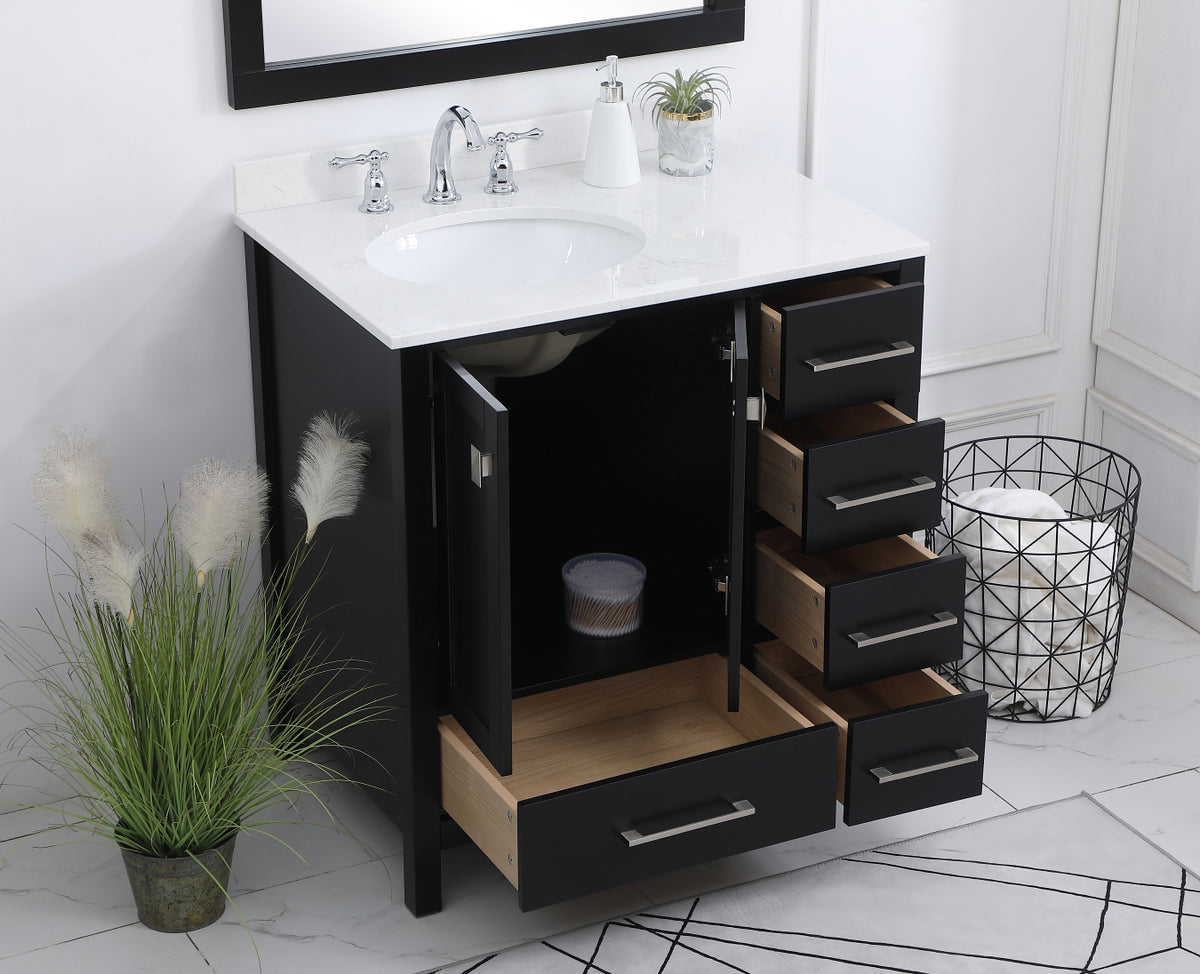 32 inch Single Bathroom Vanity in Black with Backsplash