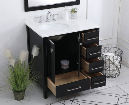 32 inch Single Bathroom Vanity in Black with Backsplash