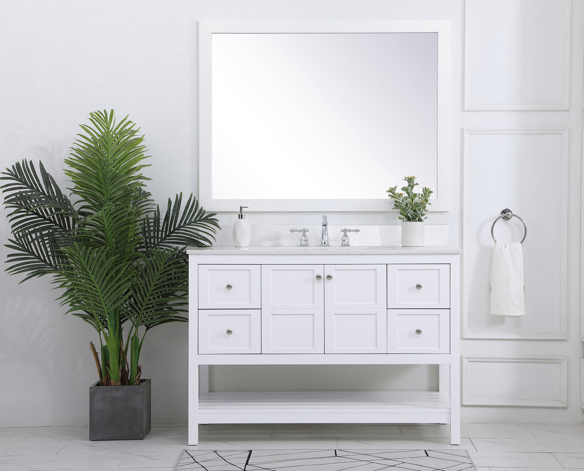 48 inch Single Bathroom Vanity in White with Backsplash