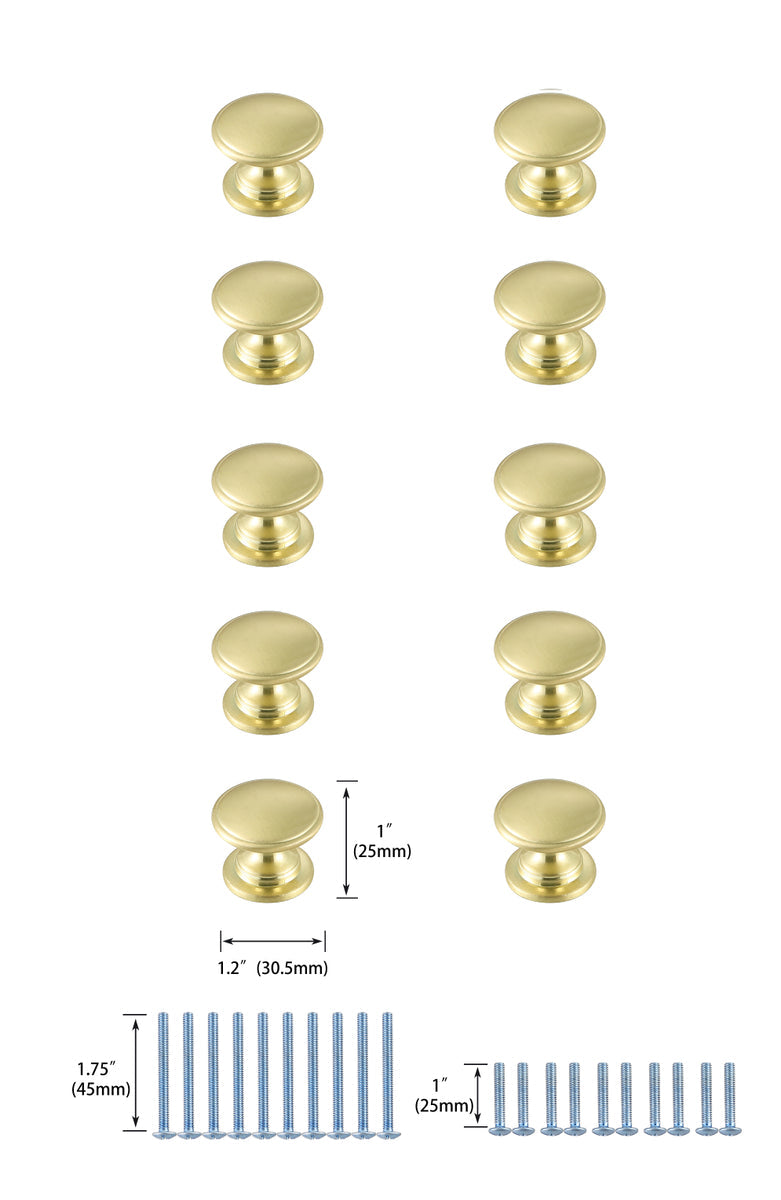 Kaid 1.2" Diameter Brushed Gold Mushroom Knob Multipack (Set of 10)