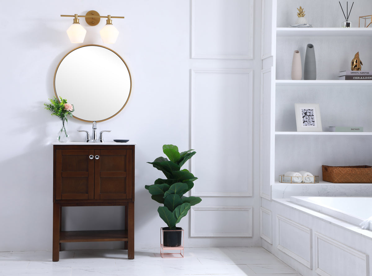 Gene 2 light Brass and Frosted white glass Wall sconce