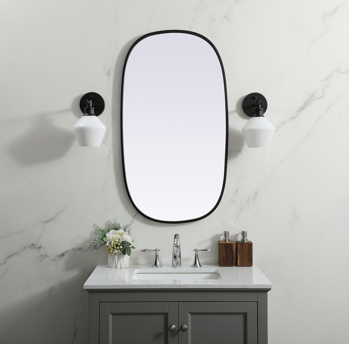 Metal Frame Oval Mirror 20x36 Inch in Black