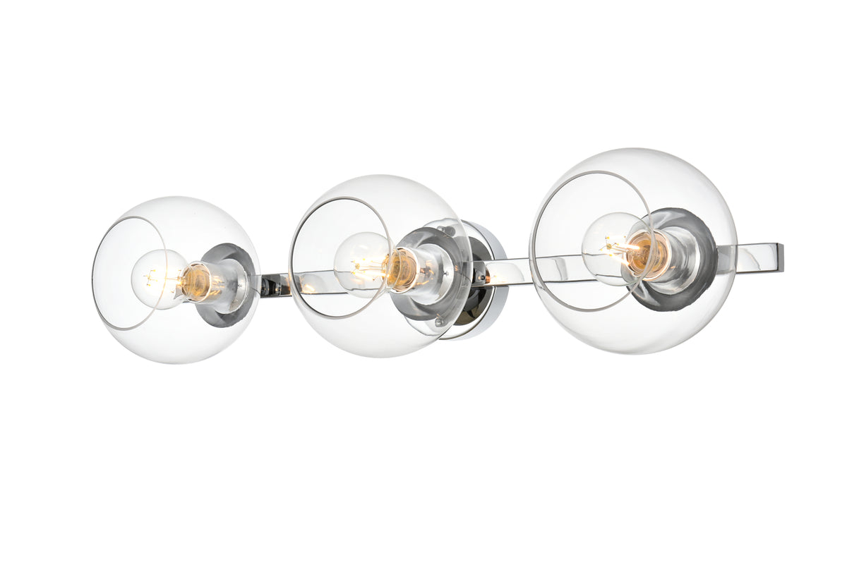 Rogelio 3 light Chrome and Clear Bath Sconce