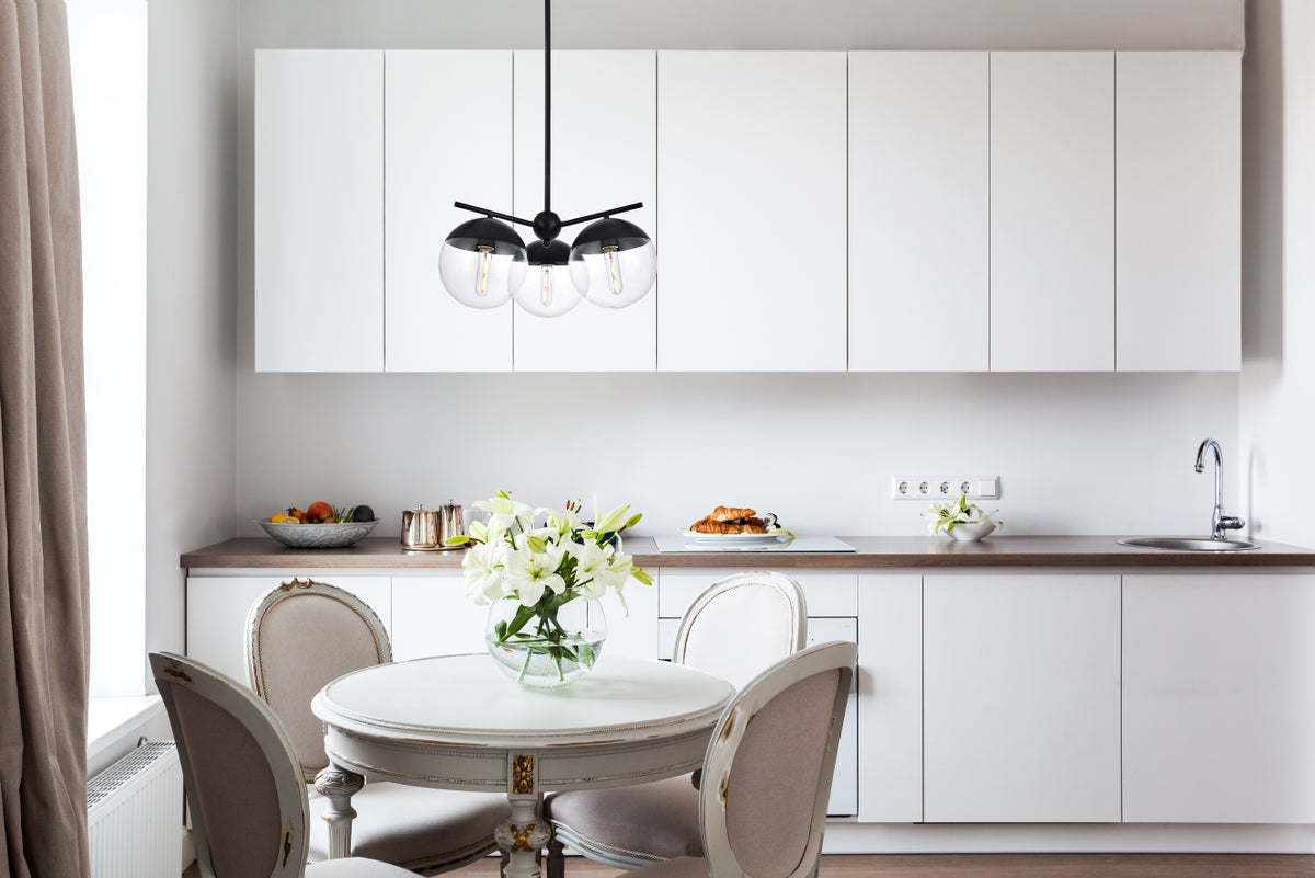 Eclipse 3 Lights Black Pendant With Clear Glass