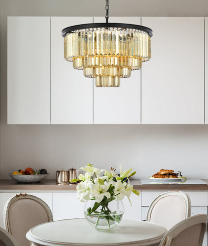 Sydney 17 light Matte Black Chandelier Golden Teak (Smoky) Royal Cut Crystal