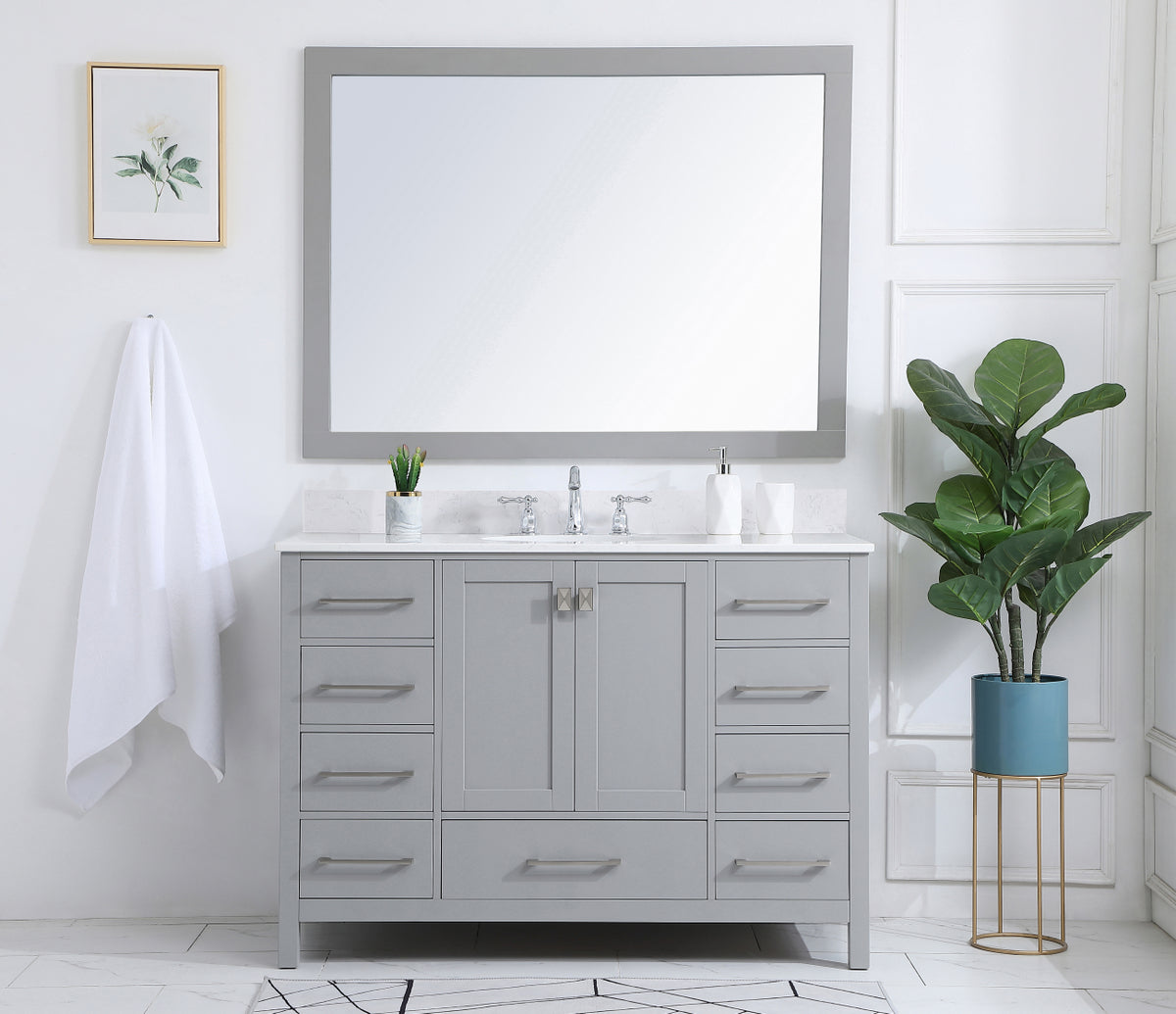48 inch Single Bathroom Vanity in Gray with Backsplash