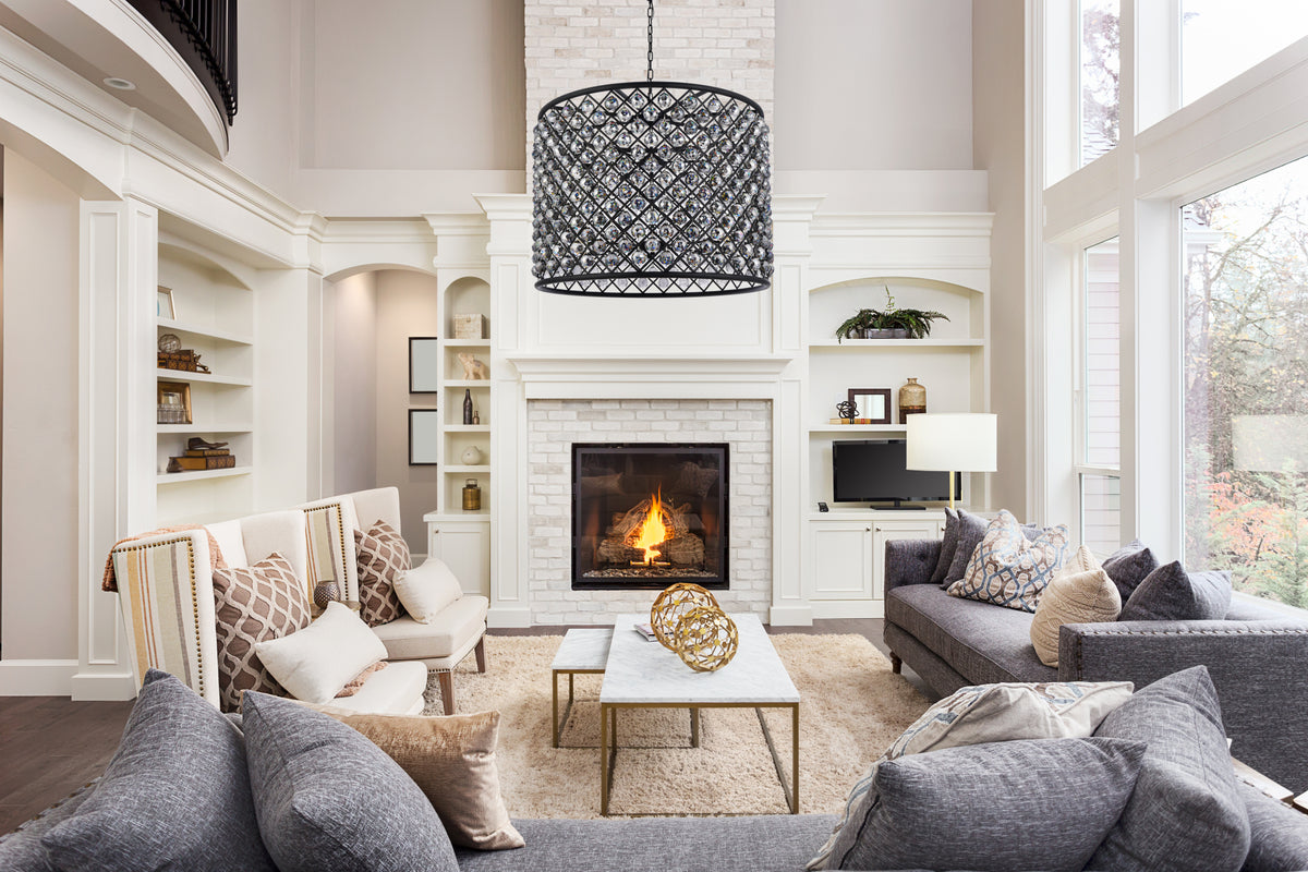 Madison 12 light Matte Black Chandelier Silver Shade (Grey) Royal Cut Crystal