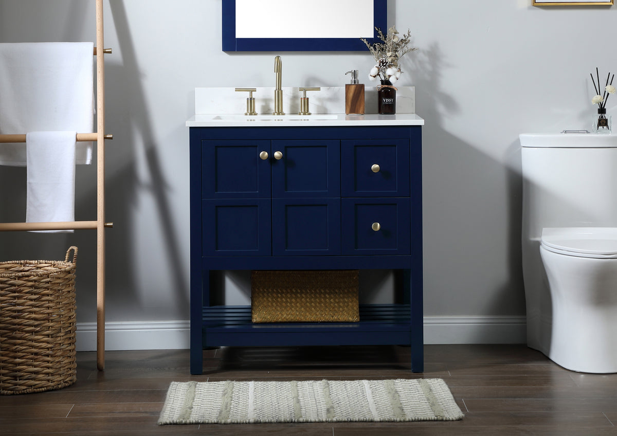 32 inch Single bathroom vanity in blue with backsplash