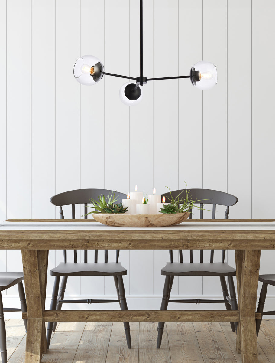 Briggs 32 inch pendant in black with clear shade