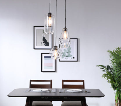 Gene 3 light Black and Clear glass pendant