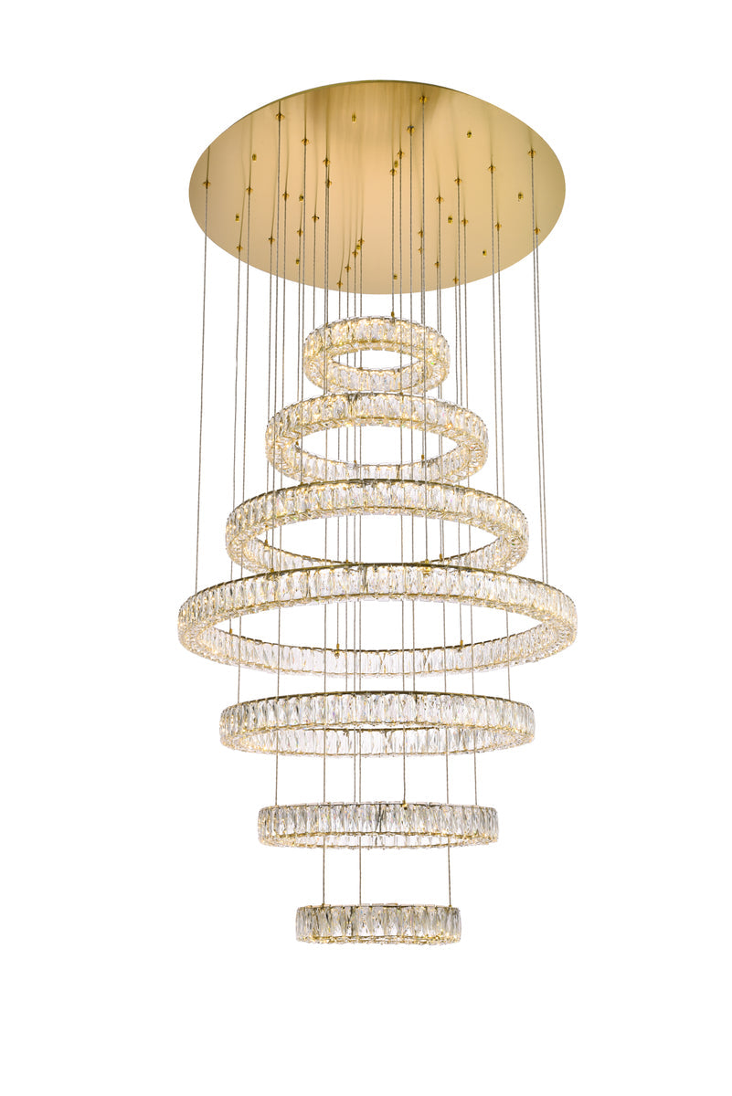 Monroe 40 inch LED seven ring chandelier in gold