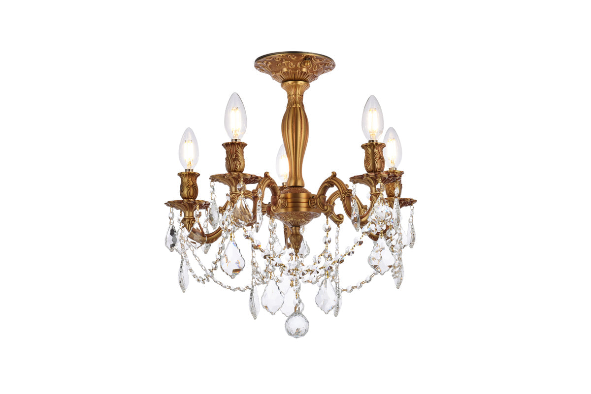 Rosalia 5 light French Gold Flush Mount Clear Royal Cut Crystal