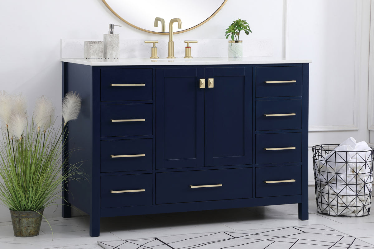 48 inch Single Bathroom Vanity in Blue with Backsplash