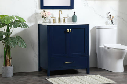 30 inch Single bathroom vanity in blue with backsplash